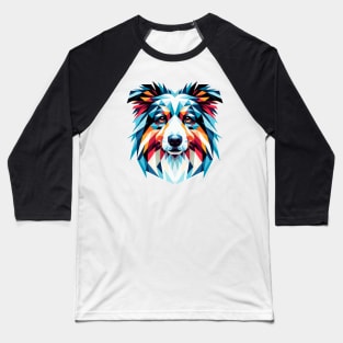 Vibrant Geometric Canine: An Australian Shepherd in Abstract Polygons Baseball T-Shirt